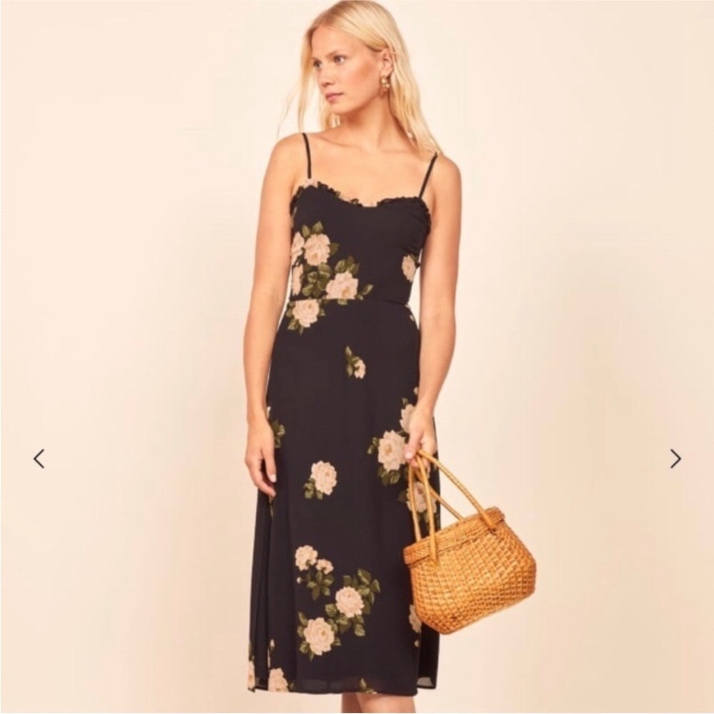 Reformation Cassandra Floral Midi Dress Black Size 0